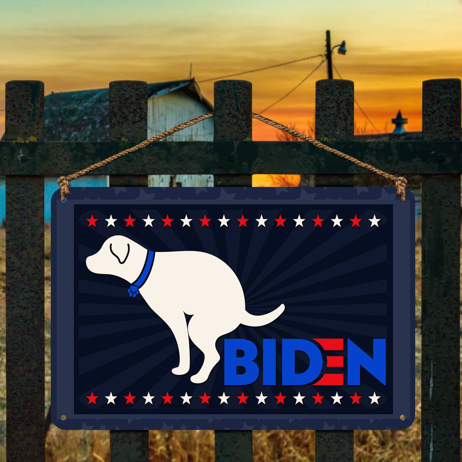 2 HG. Dog Pooping On Biden (1) Metal Sign Mockup 4