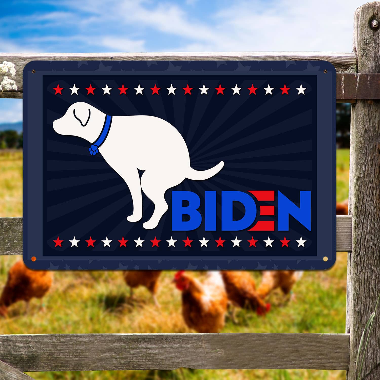 2 HG. Dog Pooping On Biden (1) Metal Sign Mockup 5