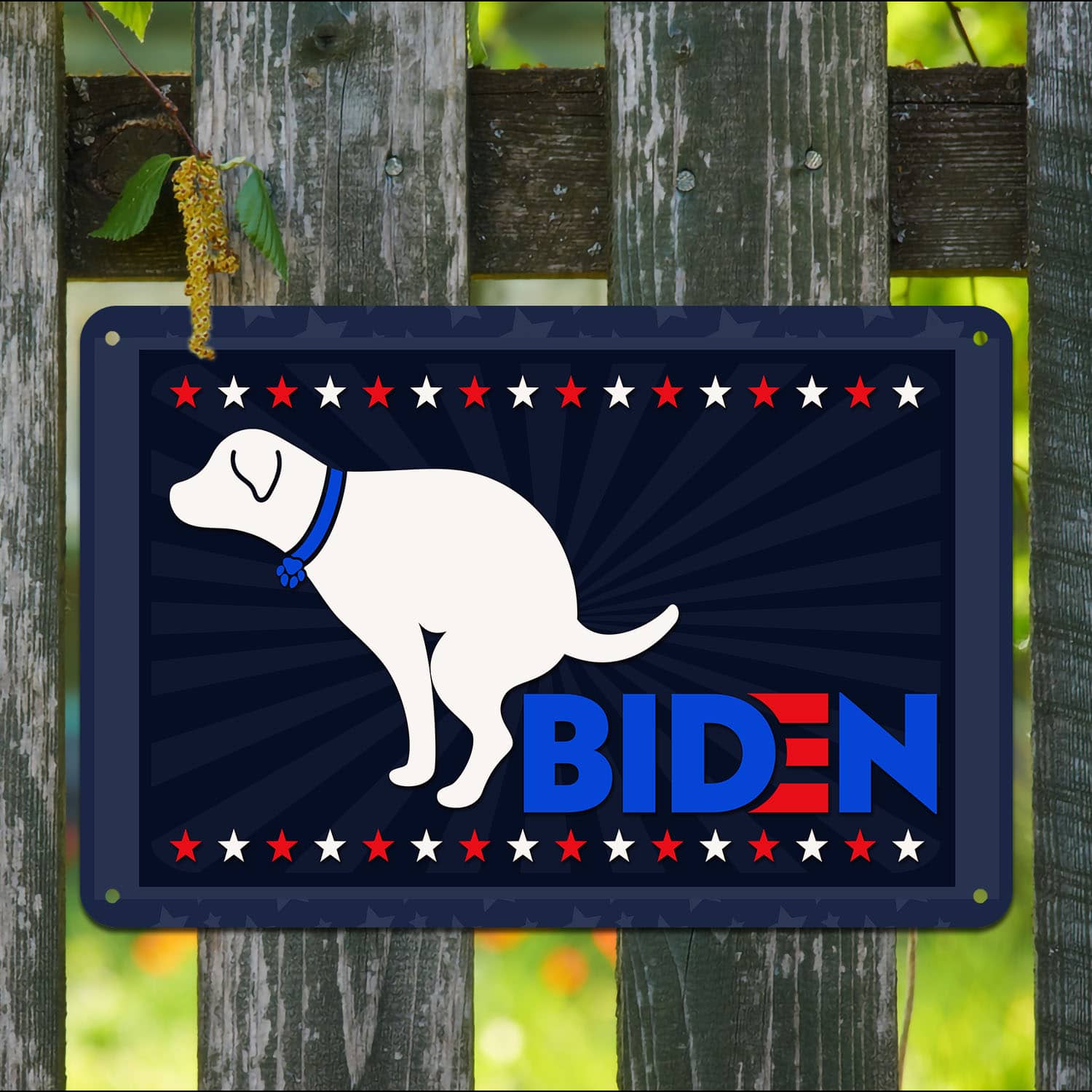 2 HG. Dog Pooping On Biden (1) Metal Sign Mockup 9