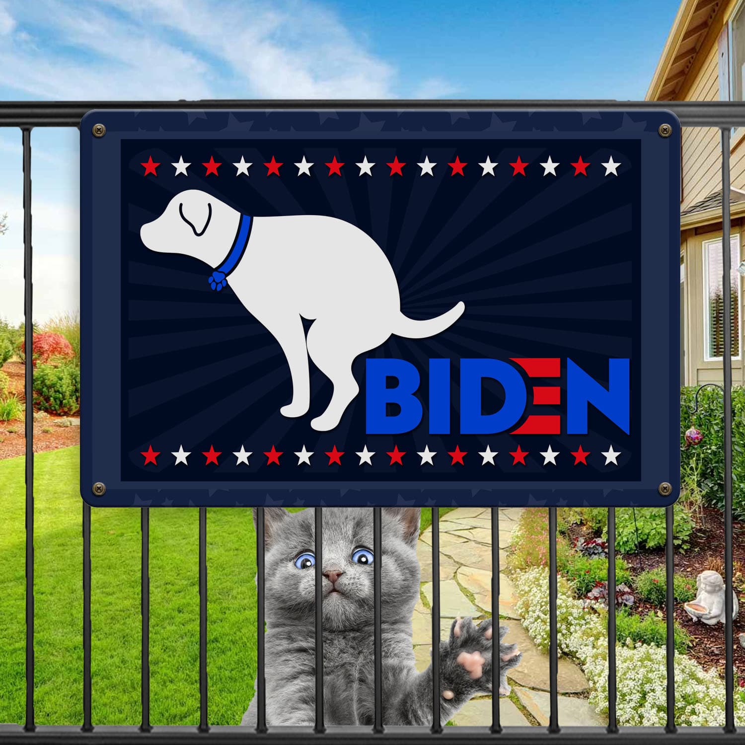 2 HG. Dog Pooping On Biden (1) Metal Sign Mockup 11