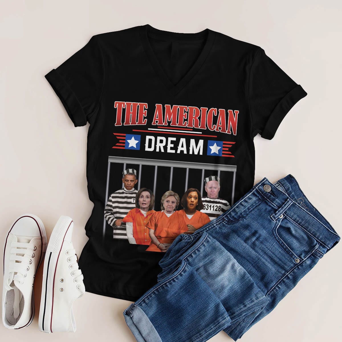 3O. American Dream (Tee)-4. 2D V-neck Tshirt Flatlay (1)