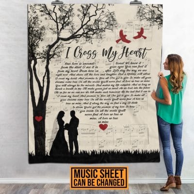 Alternative view of Personalized I Cross My Heart Song Lyric Red Cardinal Couple Fleece Blanket  - Wedding Anniversary Blanket