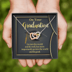 On Your Graduation Go Into The World And Do Well Interlocking Hearts Pendant Necklace