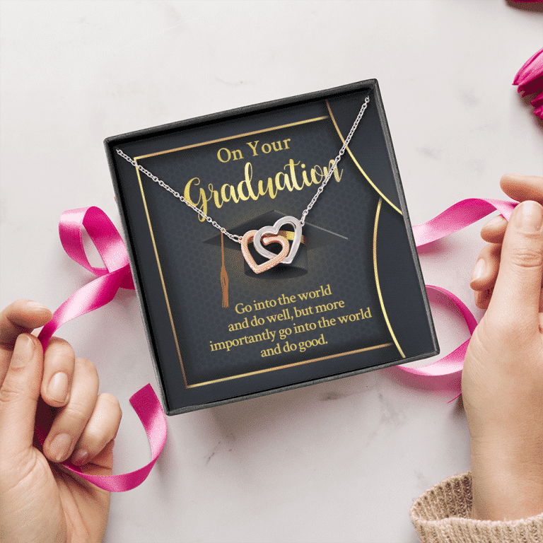 On Your Graduation Go Into The World And Do Well Interlocking Hearts Pendant Necklace