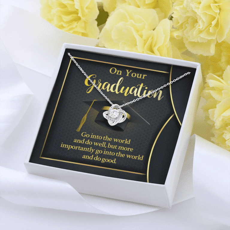 On Your Graduation Go Into The World And Do Well Love Knot Pendant Necklace