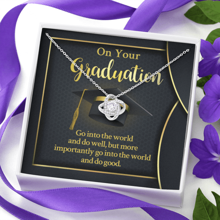 On Your Graduation Go Into The World And Do Well Love Knot Pendant Necklace