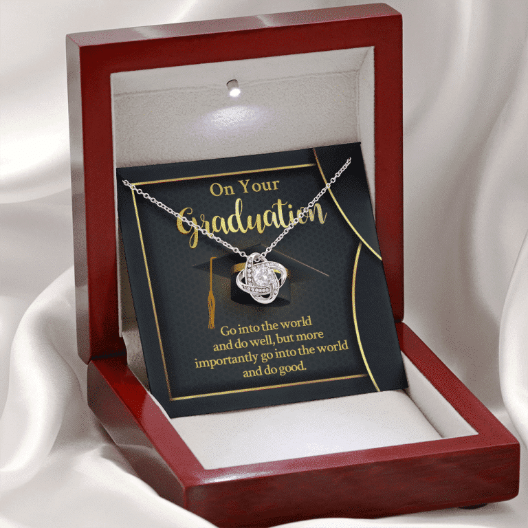 On Your Graduation Go Into The World And Do Well Love Knot Pendant Necklace