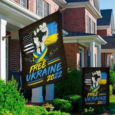 Alternative view of Free Ukraine 2022 Stand With Ukraine Decorative Garden Flag - House Flag - Wall Flag