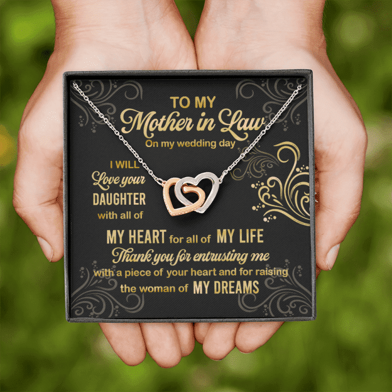 To My Mother In Law On My Wedding Day I Will Love Your Daughter Interlocking Heart Pendant Necklace