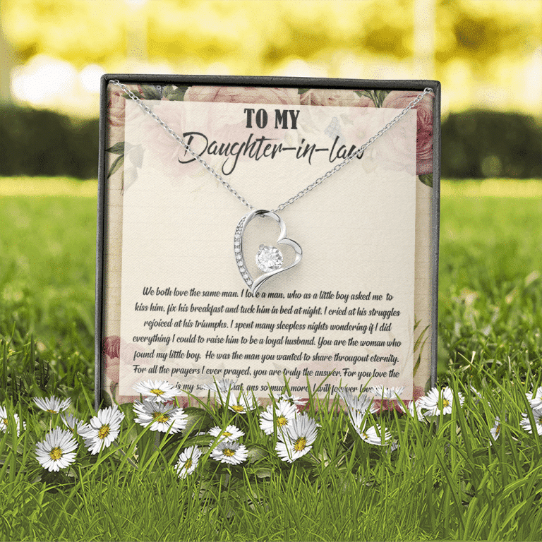 To My Daughter-In-Law We Both Love The Same Man Forever Love Necklace From Mom - Birthday Gift To Daughter