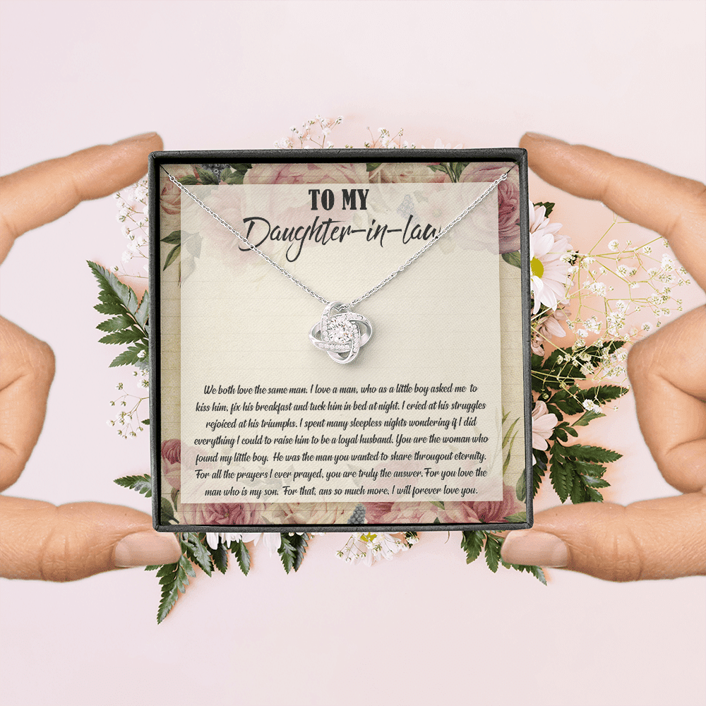 To My Daughter-In-Law We Both Love The Same Man Love Knot Necklace From Mom - Birthday Gift To Daughter To My Daughter-In-Law We Both Love The Same Man Love Knot Necklace From Mom - Birthday Gift To Daughter