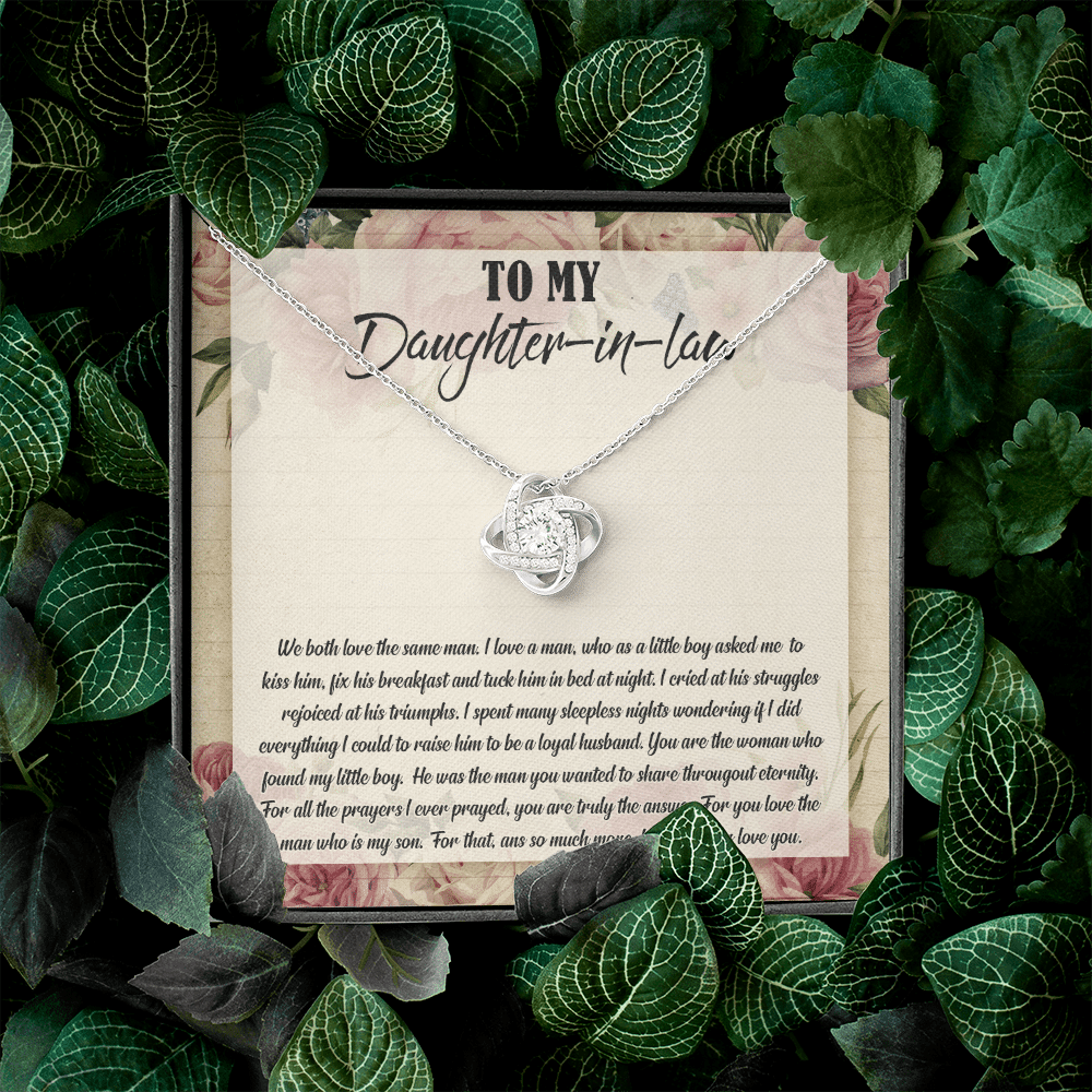 To My Daughter-In-Law We Both Love The Same Man Love Knot Necklace From Mom - Birthday Gift To Daughter To My Daughter-In-Law We Both Love The Same Man Love Knot Necklace From Mom - Birthday Gift To Daughter