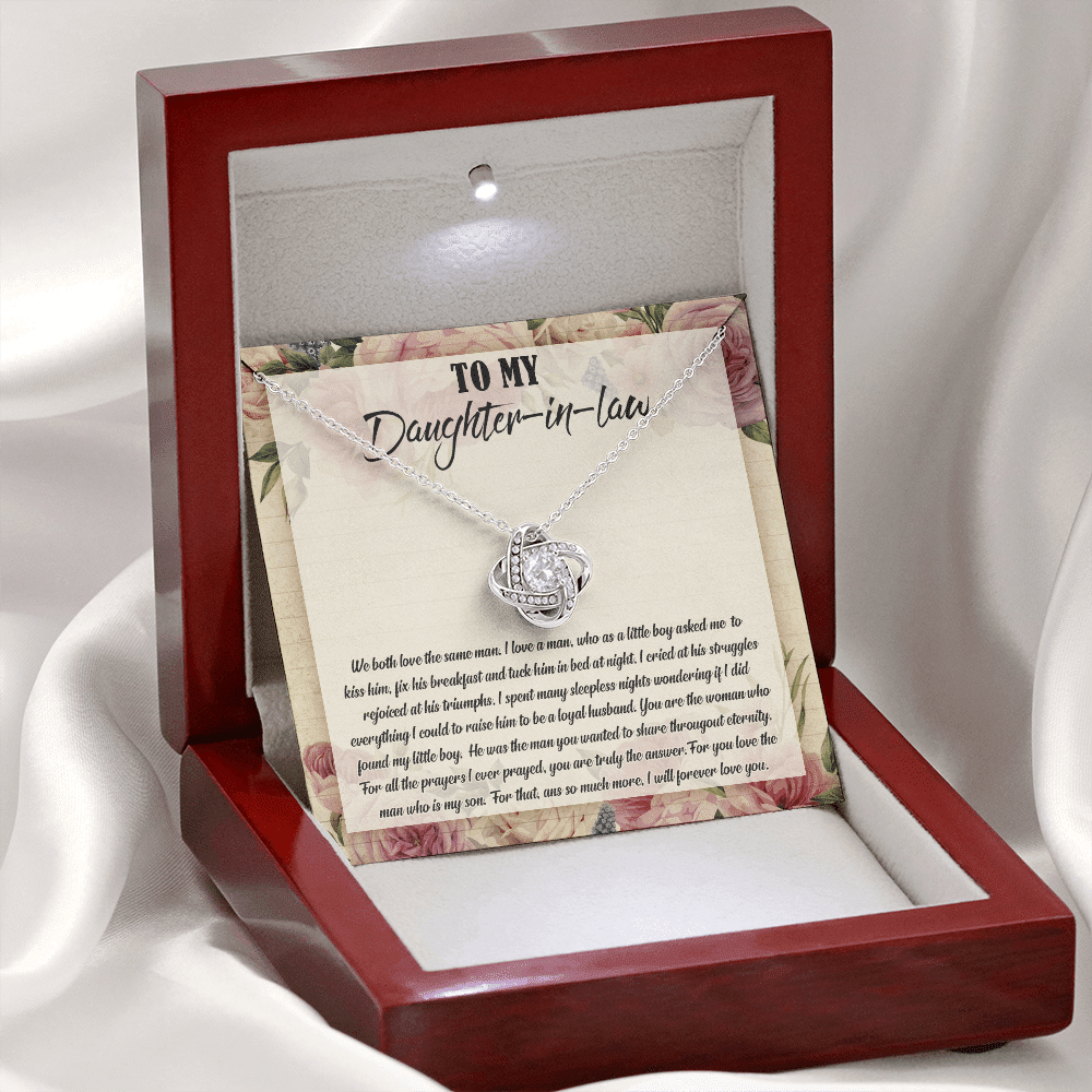 To My Daughter-In-Law We Both Love The Same Man Love Knot Necklace From Mom - Birthday Gift To Daughter To My Daughter-In-Law We Both Love The Same Man Love Knot Necklace From Mom - Birthday Gift To Daughter