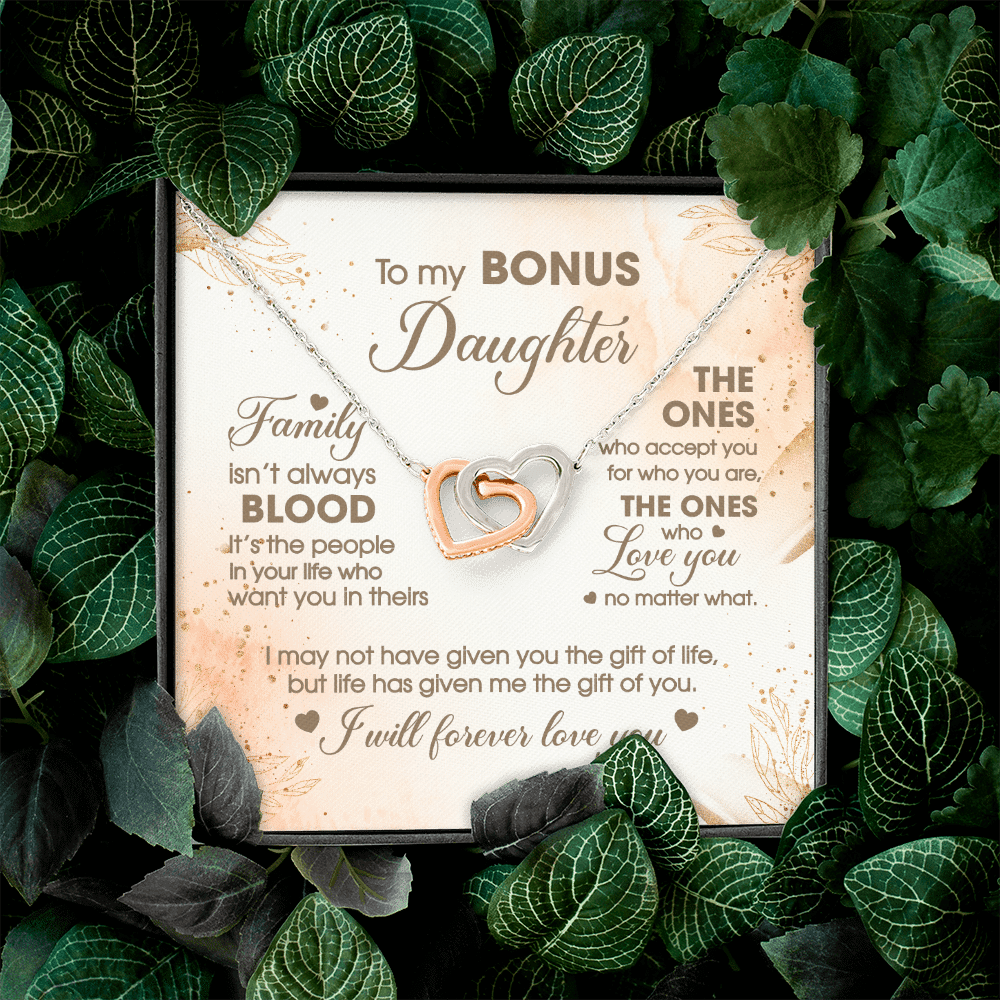 To My Bonus Daughter Family Isn't Always Good Interlocking Hearts Pendant Necklace - Stepdaughter Gifts
