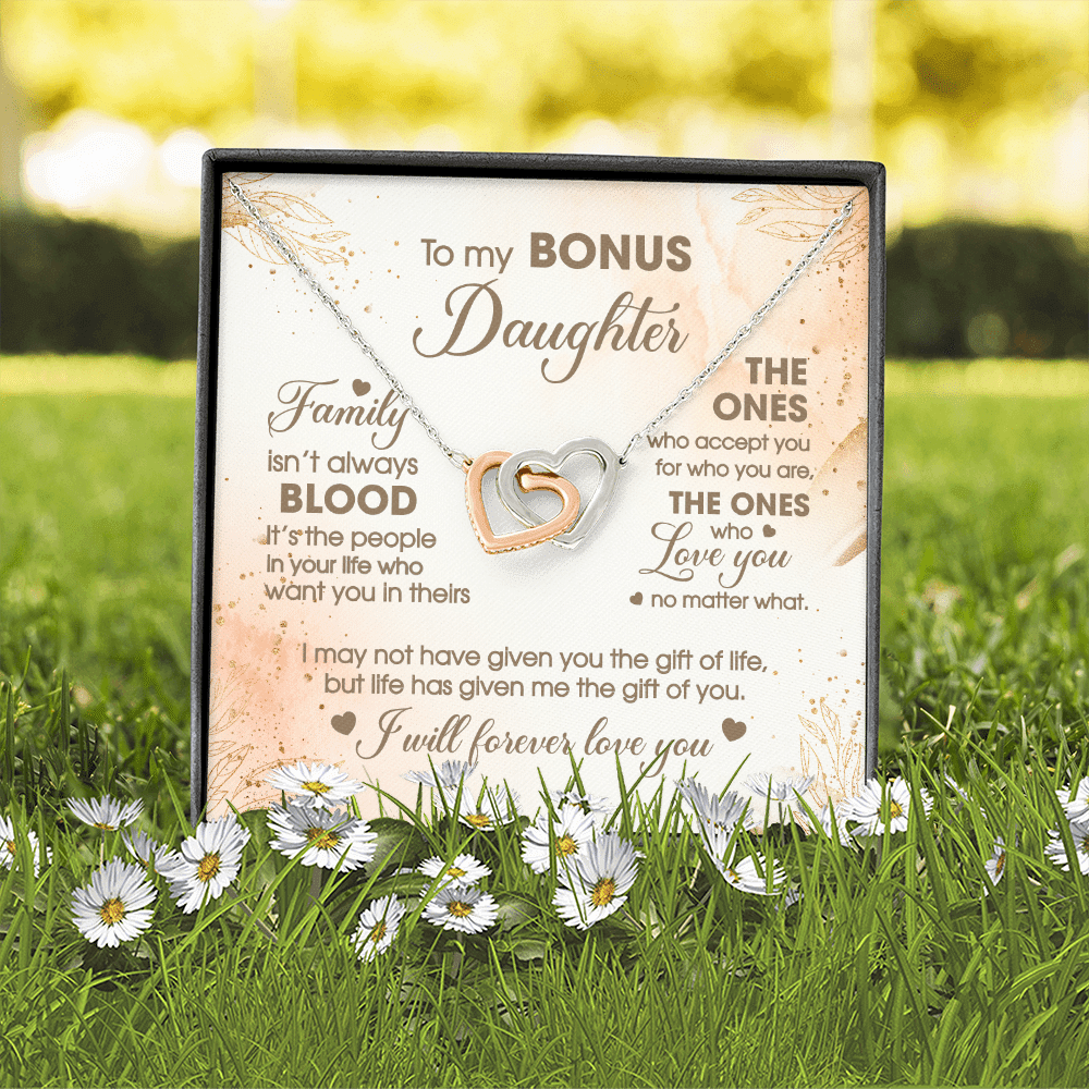To My Bonus Daughter Family Isn't Always Good Interlocking Hearts Pendant Necklace - Stepdaughter Gifts