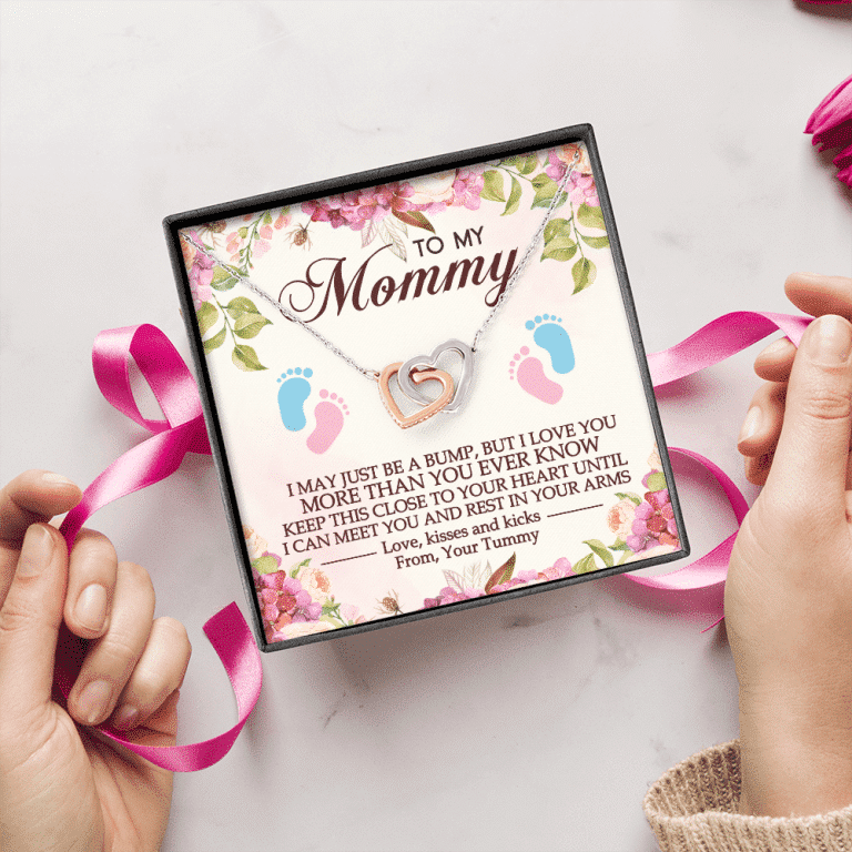 To My Mommy I May Just Be A Bump But I Love You More Than You Ever Know Interlocking Hearts Pendant Necklace