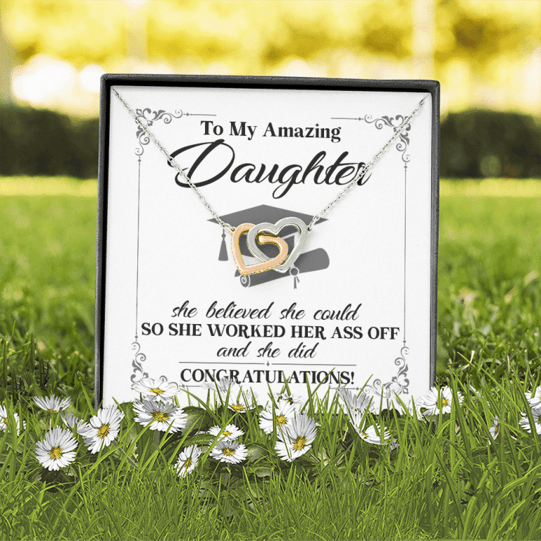To My Daughter She Believed She Could So She Worked And She Did Interlocking Hearts Pendant Necklace