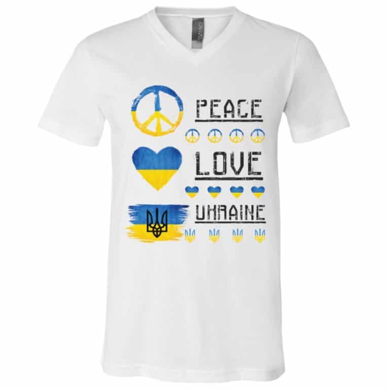 1. Peace Love Ukraine, White, V-Neck T-Shirt
