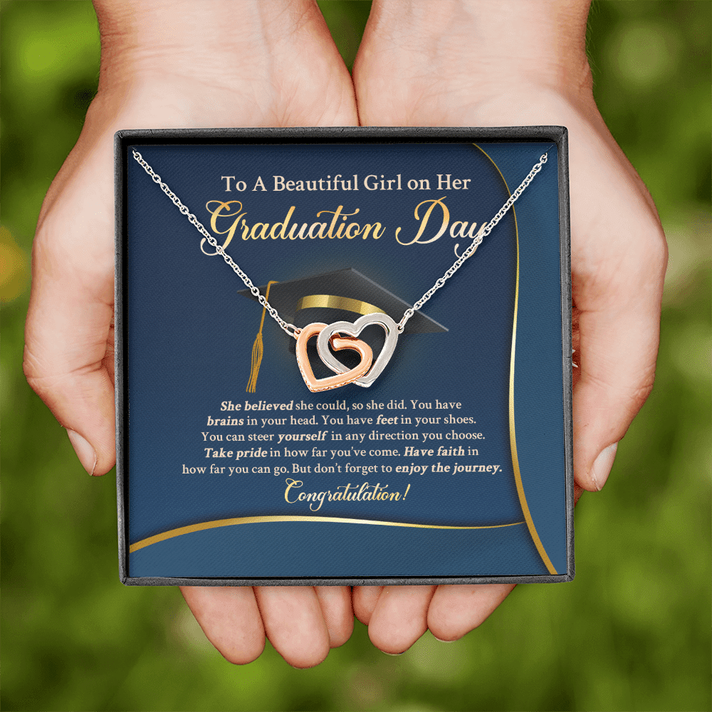 To A Beautiful Girl On Her Graduation Day She Believe Interlocking Hearts Pendant Necklace