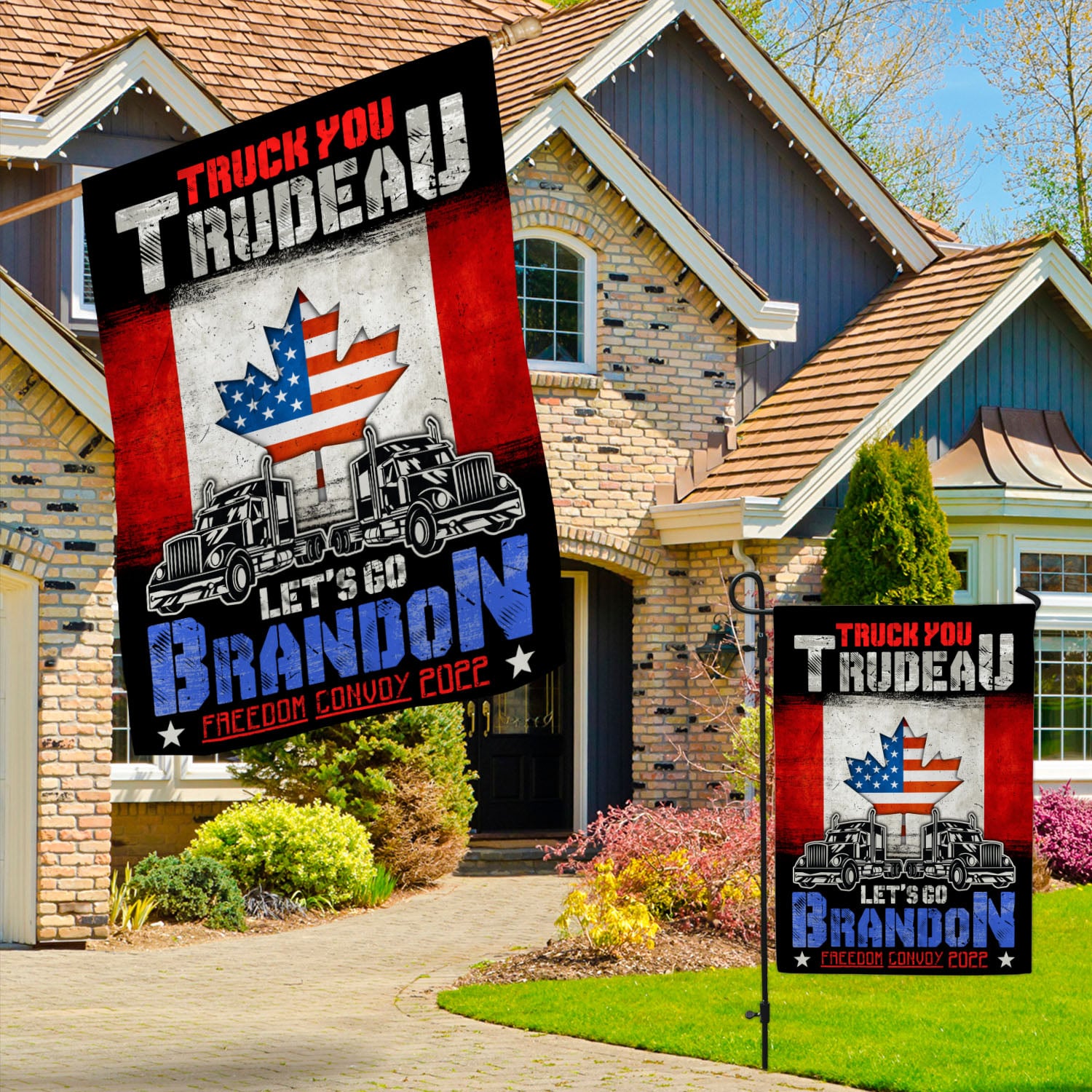 5VT. Truck You Trudeau Flag Garden & House Mockup 3