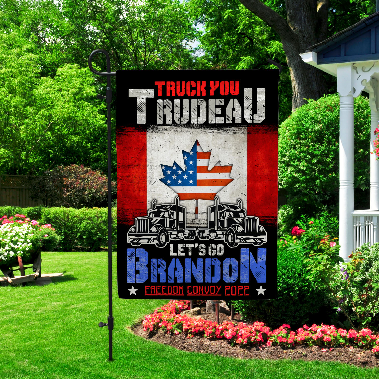 5VT. Truck You Trudeau Flag Garden Flag Mockup 2