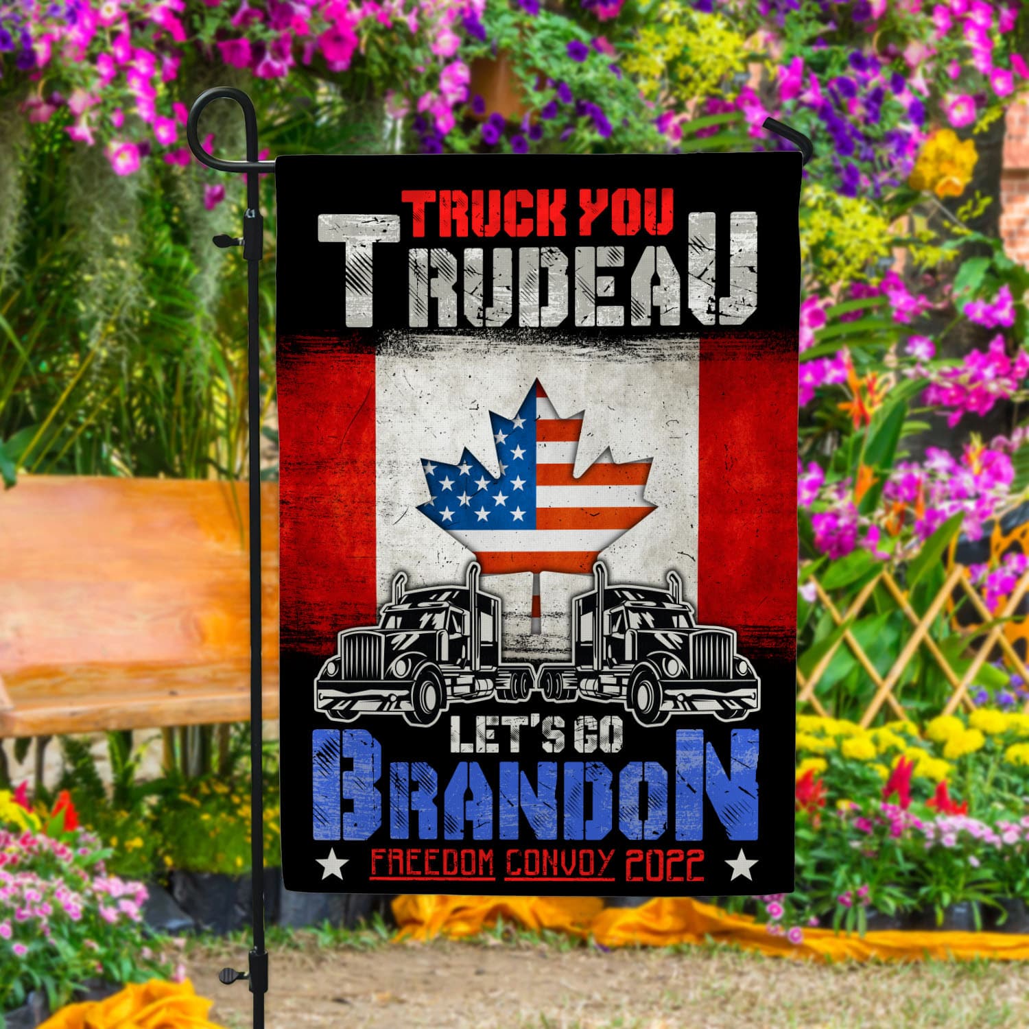 5VT. Truck You Trudeau Flag Garden Flag Mockup 4