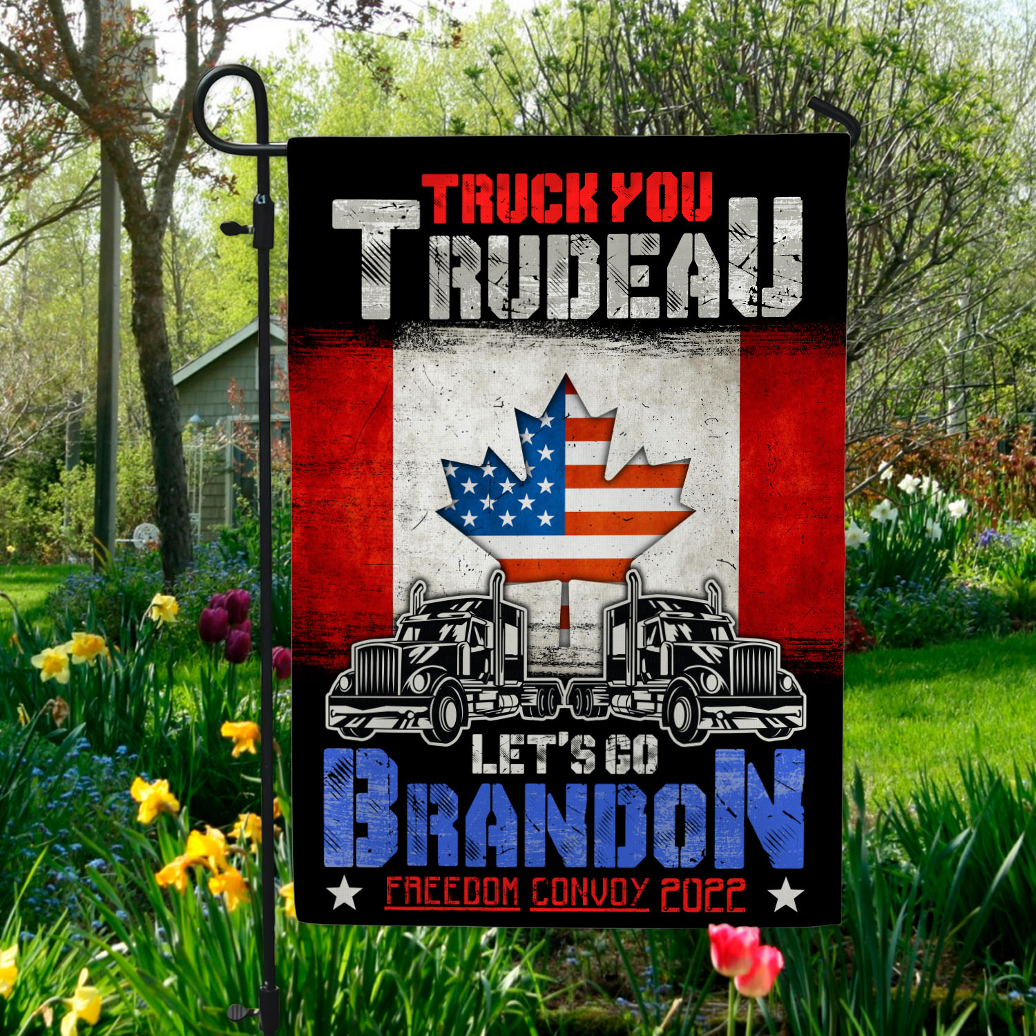 5VT. Truck You Trudeau Flag Garden Flag Mockup 5