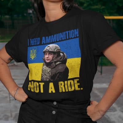 Alternative view of President Zelensky I Need Ammunition Not a Ride Ukraine T-Shirt - V-Neck Shirt - Stand With Ukraine Shirt