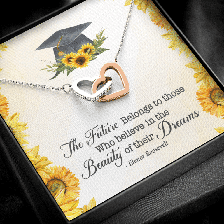 The Future Belongs To Those Who Believe Senior Graduation Interlocking Heart Necklace