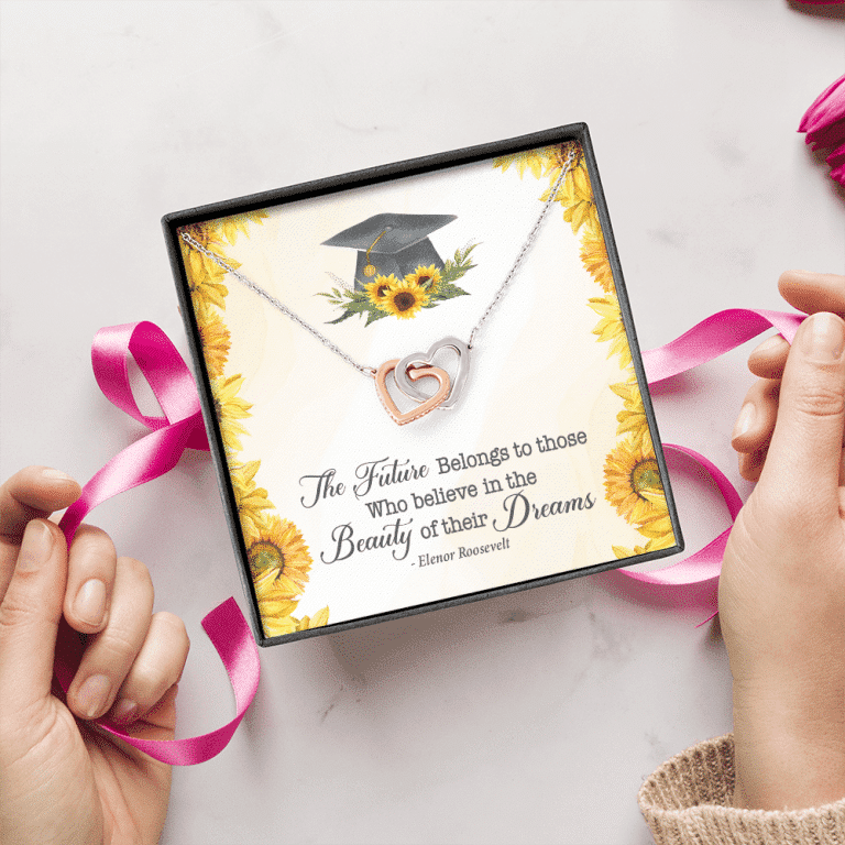 The Future Belongs To Those Who Believe Senior Graduation Interlocking Heart Necklace