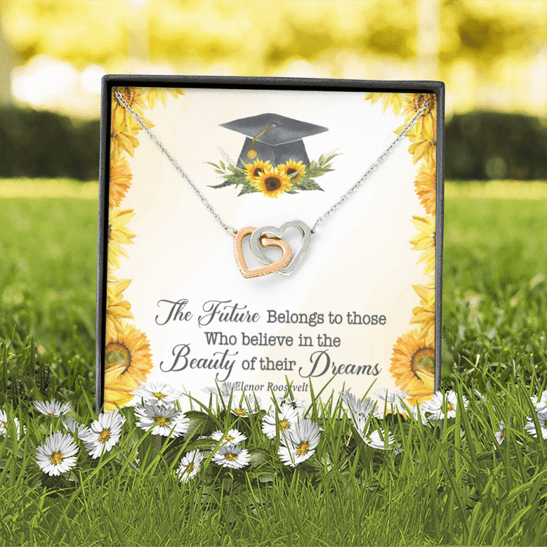 The Future Belongs To Those Who Believe Senior Graduation Interlocking Heart Necklace