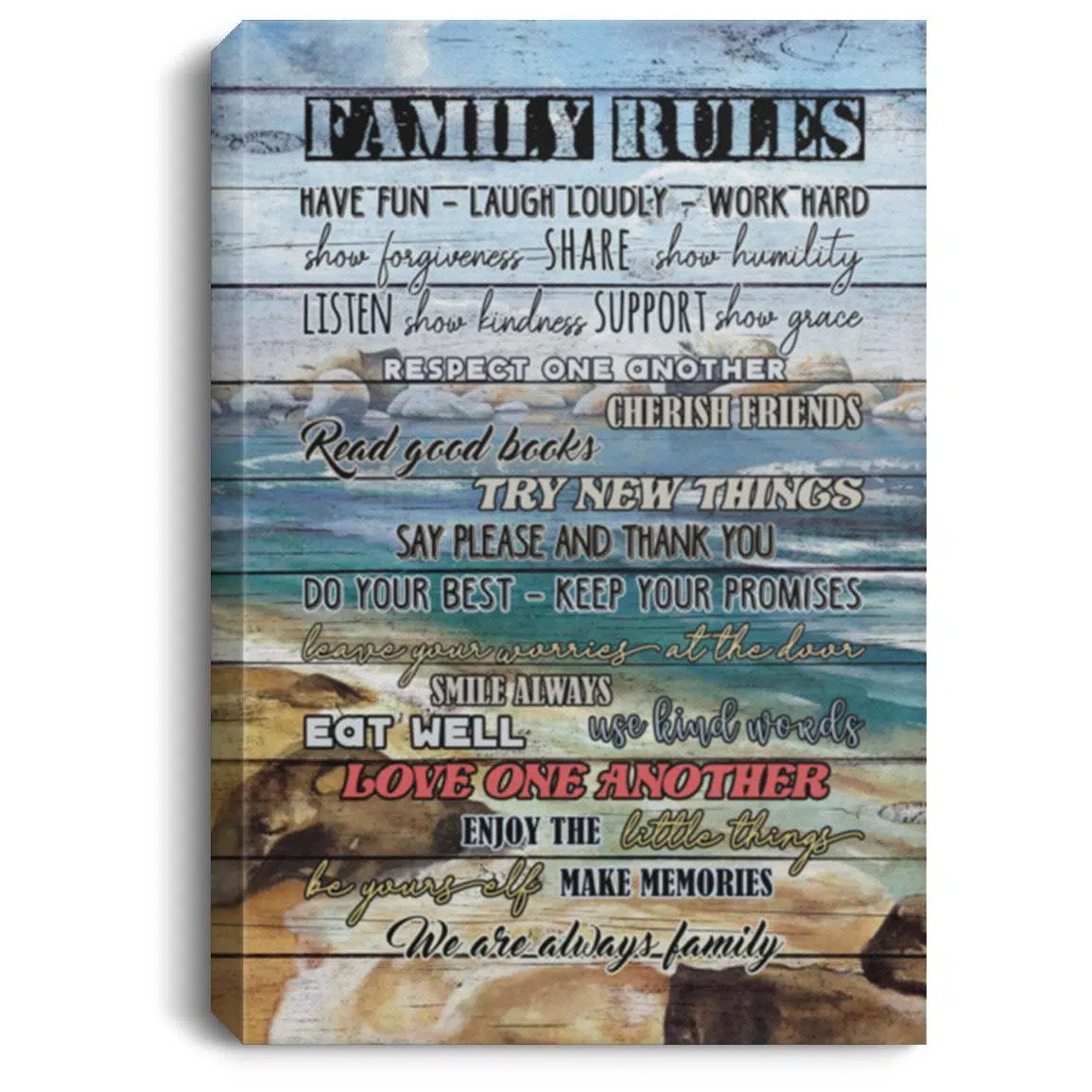 1. Family Rules, White, 0.75'' Framed Canvas 1. Family Rules, White, 0.75'' Framed Canvas
