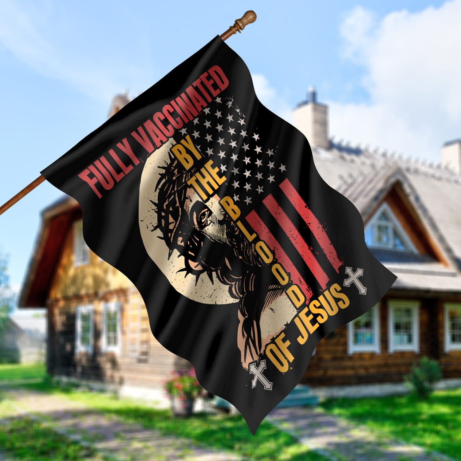 3O. Blood Of Jesus-30x40 House Flag Mockup 5