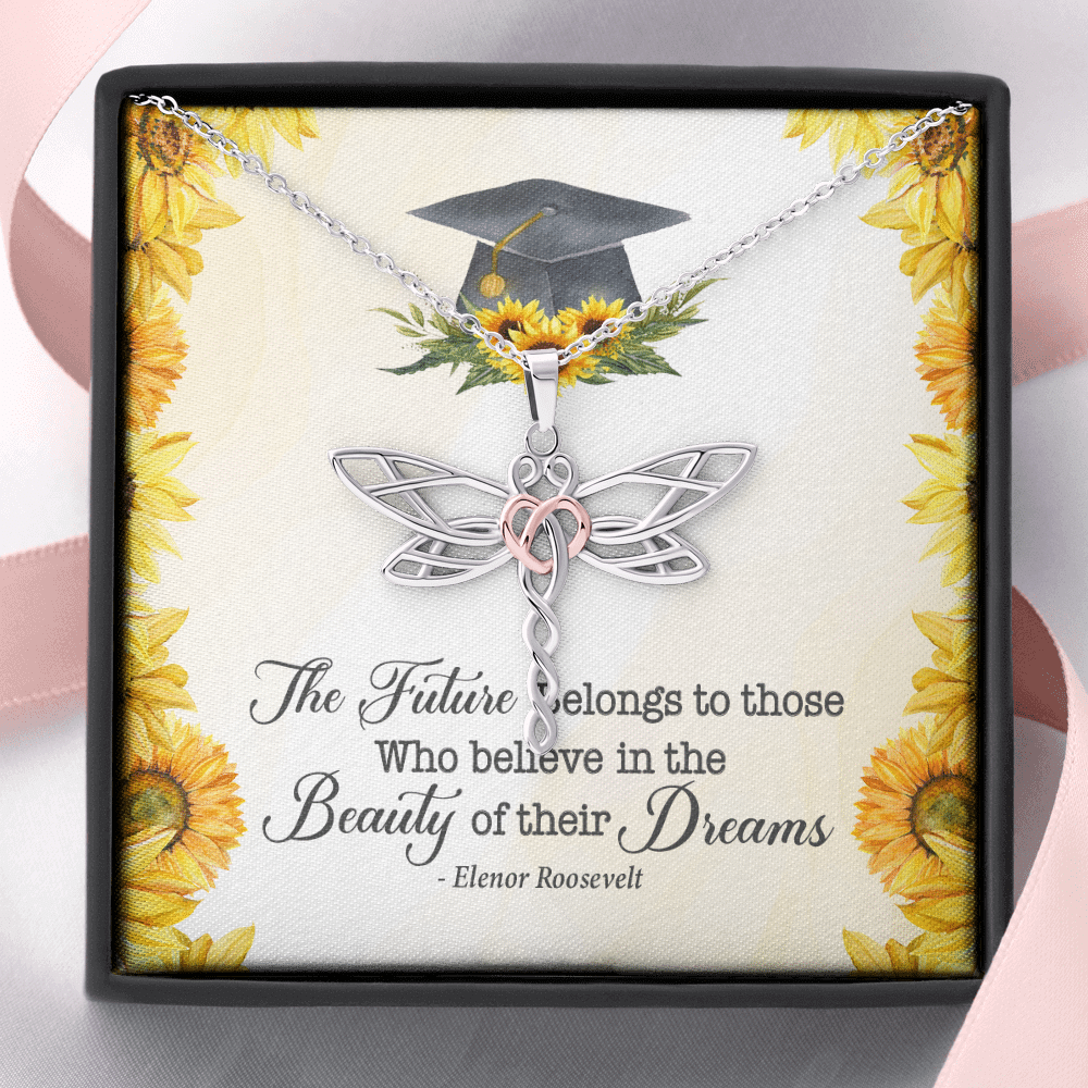 The Future Belongs To Those Who Believe Senior Graduation Dragonfly Necklace