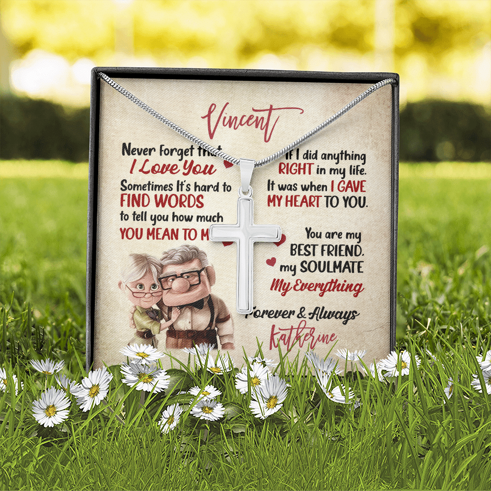 Personalized To My Husband Never Forget That I Love You Artisan Crafted Cross Necklace - Husband Gifts From Wife Personalized To My Husband Never Forget That I Love You Artisan Crafted Cross Necklace - Husband Gifts From Wife