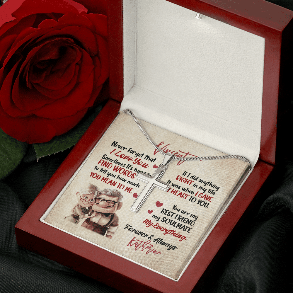 Personalized To My Husband Never Forget That I Love You Artisan Crafted Cross Necklace - Husband Gifts From Wife Personalized To My Husband Never Forget That I Love You Artisan Crafted Cross Necklace - Husband Gifts From Wife
