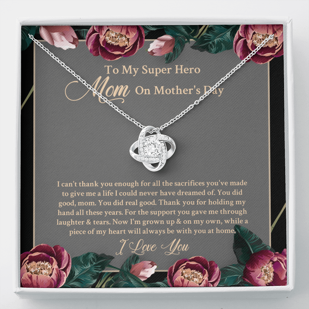To My Super Hero Mom On Mother's Day I Can't Thank You Enough For All The Sacrifices Love Knot Necklace - Love Knot Necklace To My Super Hero Mom On Mother's Day I Can't Thank You Enough For All The Sacrifices Love Knot Necklace - Love Knot Necklace