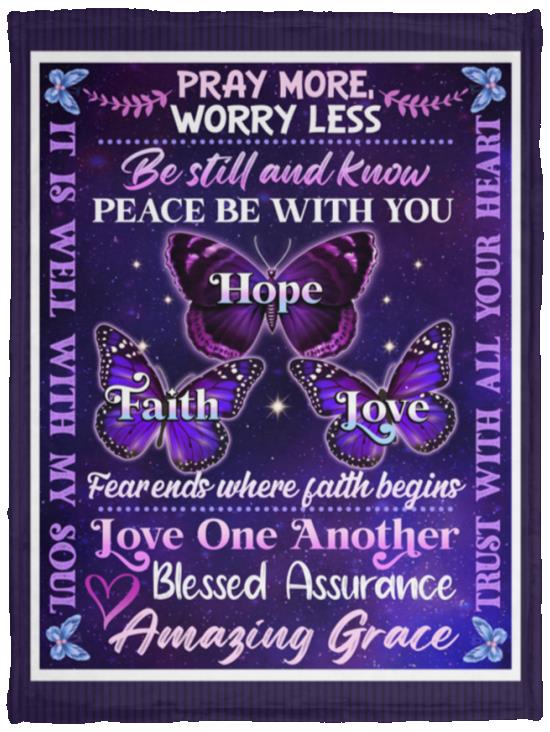 6. Faith Hope Love (9), White, Cozy Plush Fleece Blanket - 30x40
