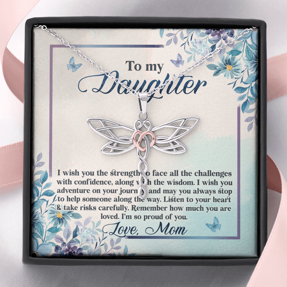 To My Daughter Remember how Much You Are Loved Dragonfly Pendant Necklace