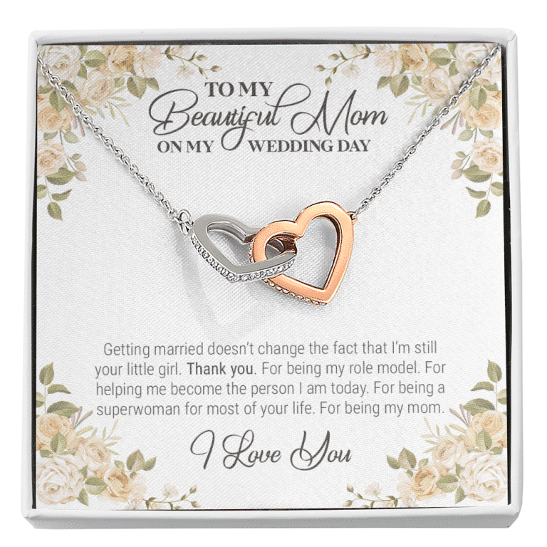 To My Beautiful Mom On My Wedding Day Interlocking Hearts Pendant Necklace - Wedding Gift For Mom From Bride - Interlocking Hearts Necklace