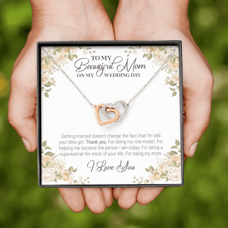To My Beautiful Mom On My Wedding Day Interlocking Hearts Pendant Necklace - Wedding Gift For Mom From Bride