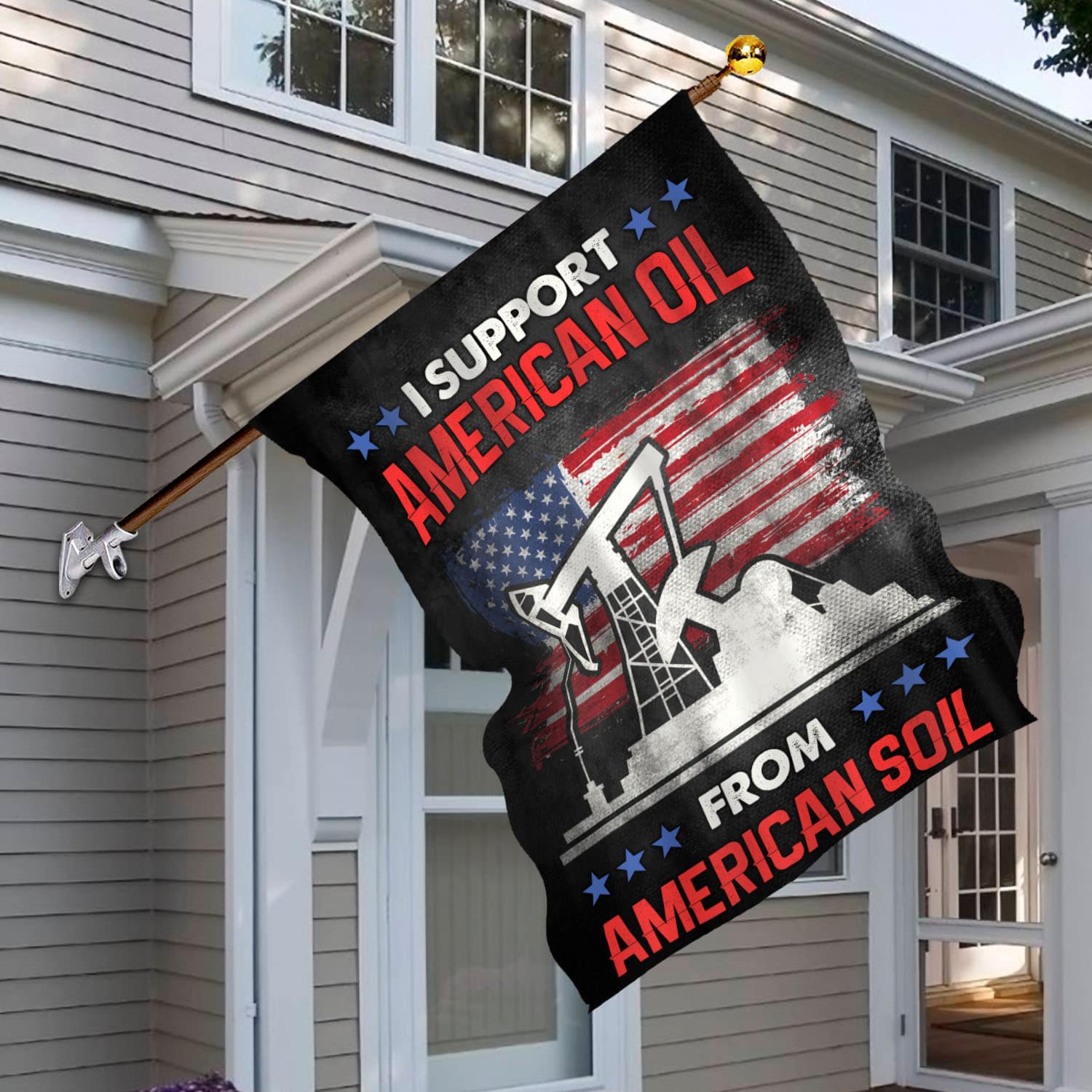 1VT. I Support American Oil flag House Flag Mockup 6