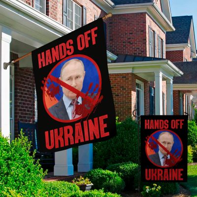 Alternative view of Putin Hands Off Ukraine Garden Flag - Stand With Ukraine House Flag