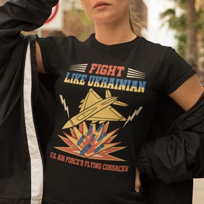 Alternative view of Fight Like Ukrainian US Air Force's Flying Cossacks T-Shirt - V-Neck Shirt