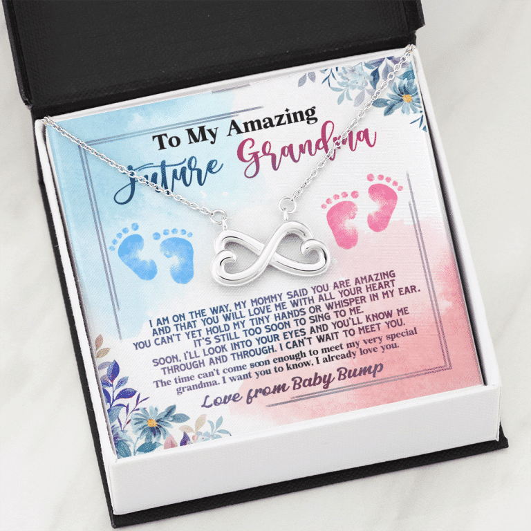Baby Bump To My Amazing Future Grandma I Am On The Way Infinity Heart Pendant Necklace - Grandma To Be Gifts