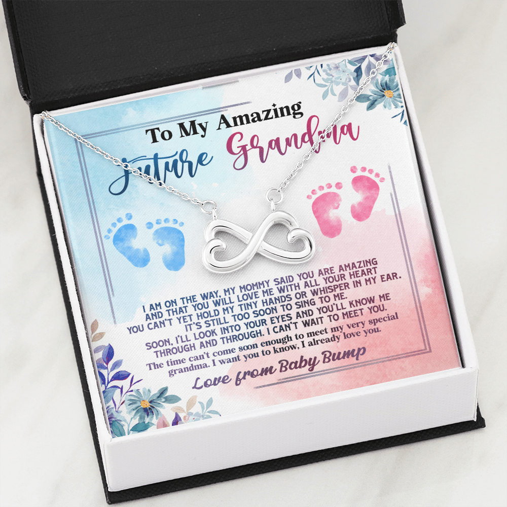 Baby Bump To My Amazing Future Grandma I Am On The Way Infinity Heart Pendant Necklace - Grandma To Be Gifts Baby Bump To My Amazing Future Grandma I Am On The Way Infinity Heart Pendant Necklace - Grandma To Be Gifts