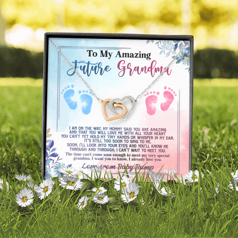 Baby Bump To My Amazing Future Grandma I Am On The Way Interlocking Hearts Pendant Necklace