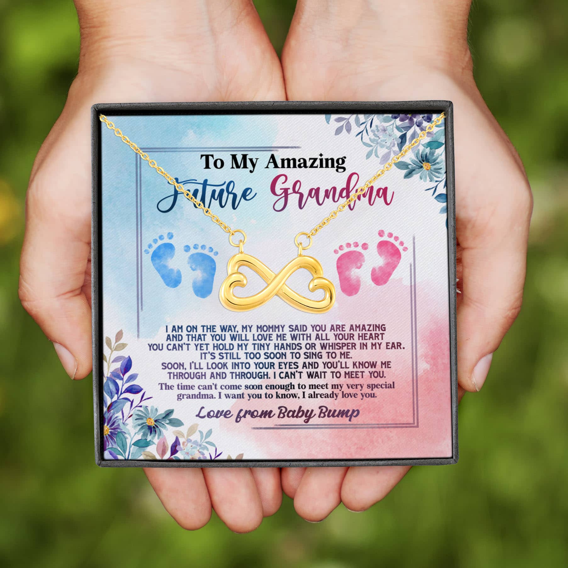 30 HG. Amazing Future Grandma Infinity Heart Necklace (Gold)