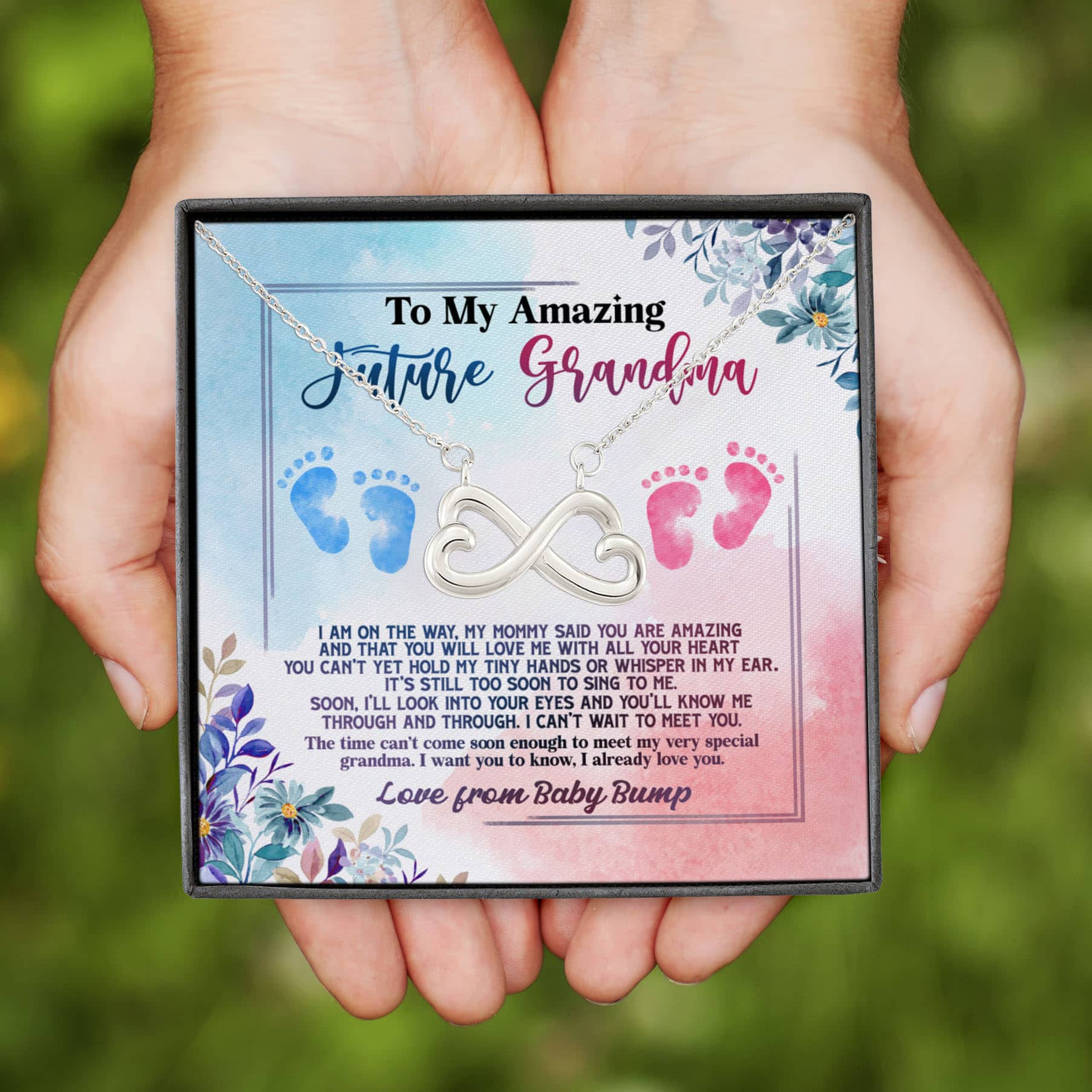 30 HG. Amazing Future Grandma Infinity Heart Necklace (Silver)