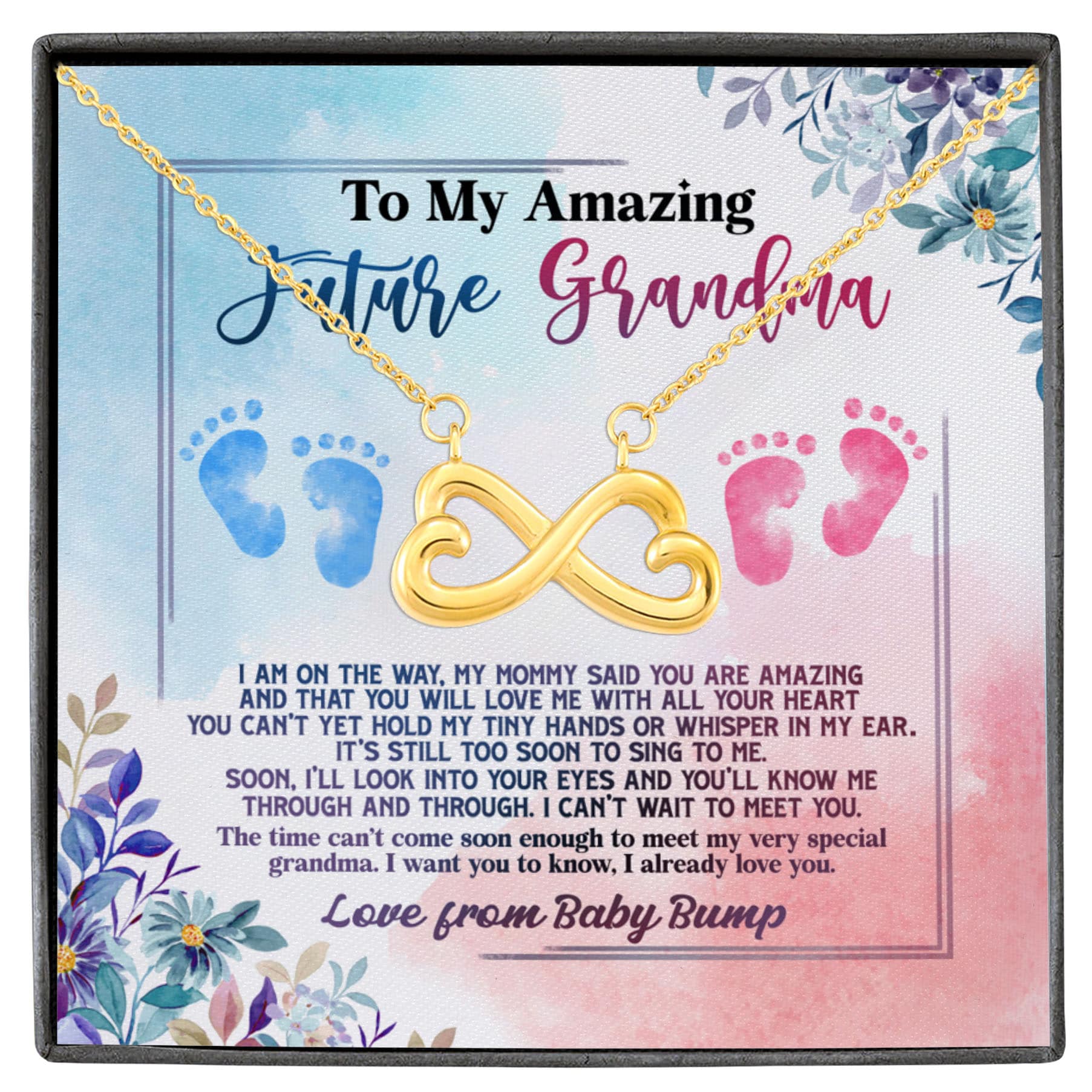 30 HG. Amazing Future Grandma Infinity Heart Necklace White (Gold)